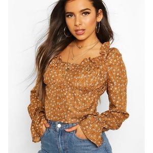 NWT UK Floral Ruffle Flute Sleeve Woven Blouse